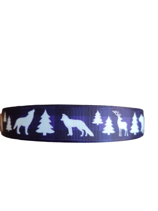 Purple Plaid Wildlife Nylon Dog Collar